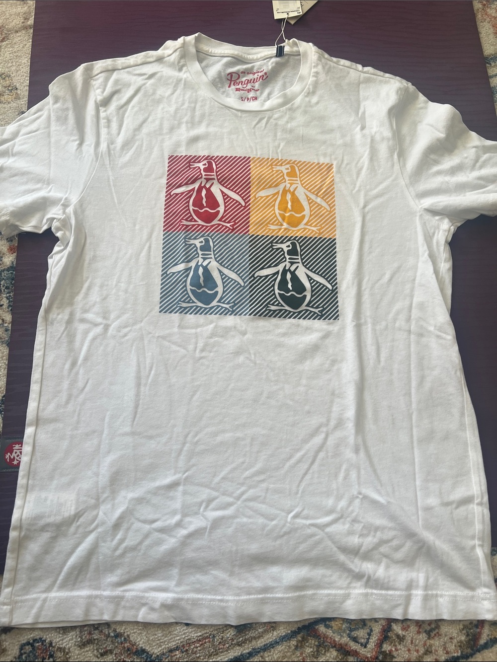 Original Penguin White Short Sleeve Tee with Multi-Color Penguin Panels